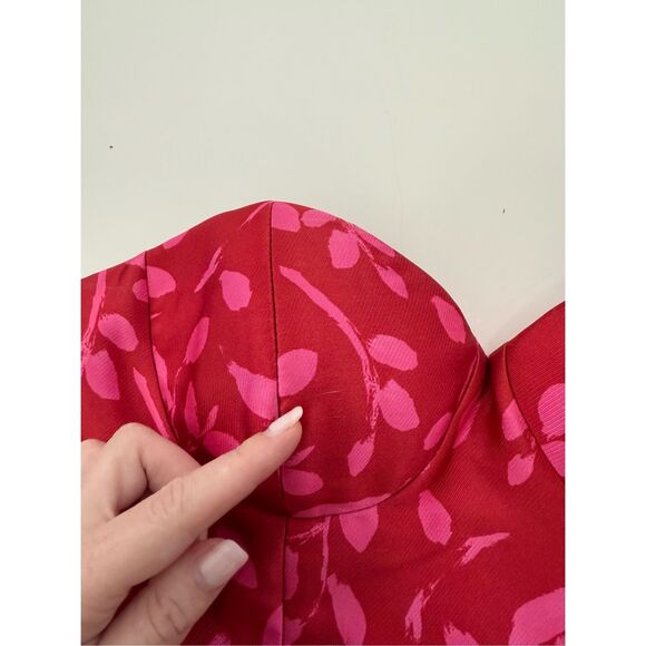 Sachin & Babi Bisate Midi Dress Red Pink Floral Print Strapless Size 6 - Picture 7 of 8
